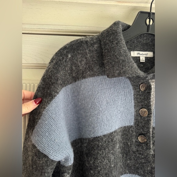 Madewell Women’s Wool Blend Blue and Black Rugby Striped Sweater, Large - Picture 5 of 16